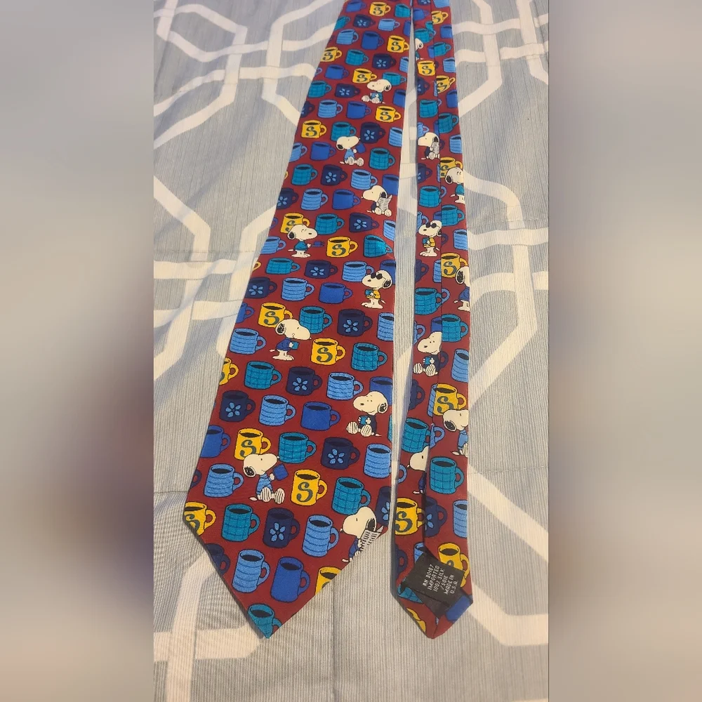 Snoopy Men’s Tie Peanuts I'm Awake! Red Necktie Schulz Silk